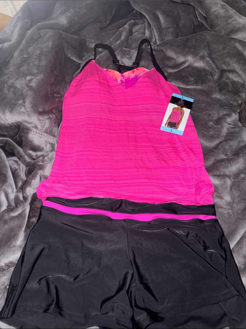 Zeroxposur Hot Pink & Black Tankini Swim Set